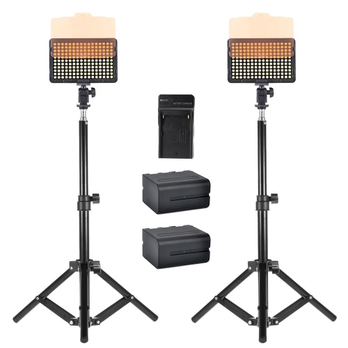 2Pcs Andoer Photo Studio 50cm / 20inch Aluminum Alloy Mini Light Stand Table Top Backlight Stand + 2Pcs Video Light Lamp Panel 176 LEDs 5600K + 1Pc Battery Charger and 2Pcs 6600mAh NP-F960 NP-F970 Battery