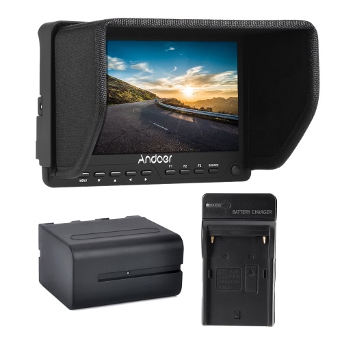 Andoer AD-702 7 Inch Ultra-thin HD 1280×800 IPS Screen Camera Field Monitor 400cd/㎡ for High Definition Multimedia Interface AV Input and Output for DSLR Camera Camcorder + Andoer Rechargeable Li-ion Battery for the Monitor + Battery Charger US Plug