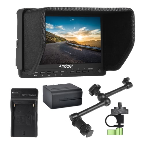 Andoer AD-702 7 Inch Ultra-thin HD 1280×800 IPS Screen Camera Field Monitor 400cd/㎡ for High Definition Multimedia Interface AV Input and Output for DSLR Camera Camcorder + 11